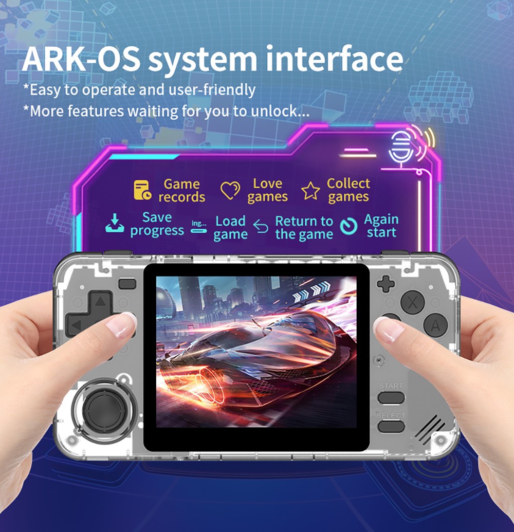 Powkiddy RGB10X Handheld Game Console, Open Source Linux, 3.5-inch 640*480 IPS Screen, 128GB TF Card, 64-bit 3D Simulators, 6 Hours Autonomy - Transparent Black