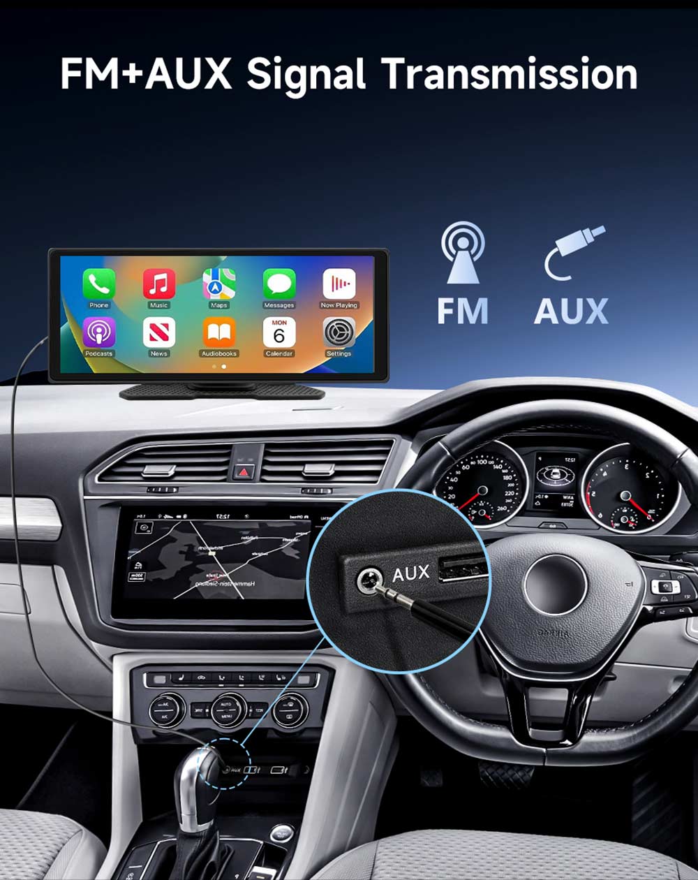 SD102601 10.26inch Wireless Carplay Screen, Android Auto, 1600*600P, Mirror Link, Bluetooth 5.0, Voice Assistant, FM & AUX Signal Transmission, Wireless CarPlay/ Android Auto, Support TF Card/USB