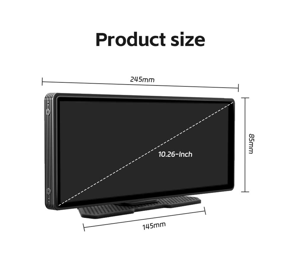 SD102601 10.26inch Wireless Carplay Screen, Android Auto, 1600*600P, Mirror Link, Bluetooth 5.0, Voice Assistant, FM & AUX Signal Transmission, Wireless CarPlay/ Android Auto, Support TF Card/USB