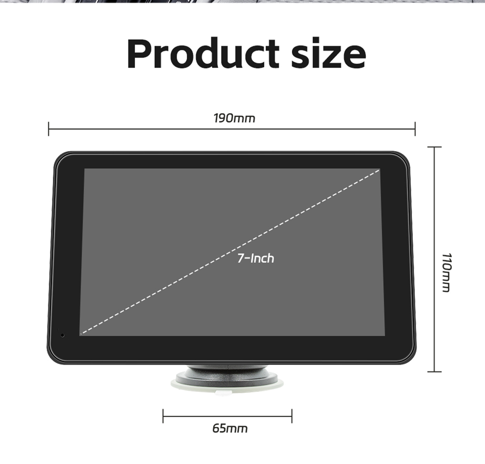 SD7138 2.5D 7inch Wireless Carplay Screen, 1024*600P, Mirror Link, Bluetooth 5.0, Voice Assistant, Android Auto, FM & AUX Signal Transmission