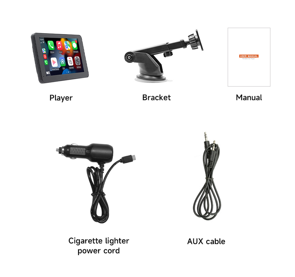 SD7138 2.5D 7inch Wireless Carplay Screen, 1024*600P, Mirror Link, Bluetooth 5.0, Voice Assistant, Android Auto, FM & AUX Signal Transmission