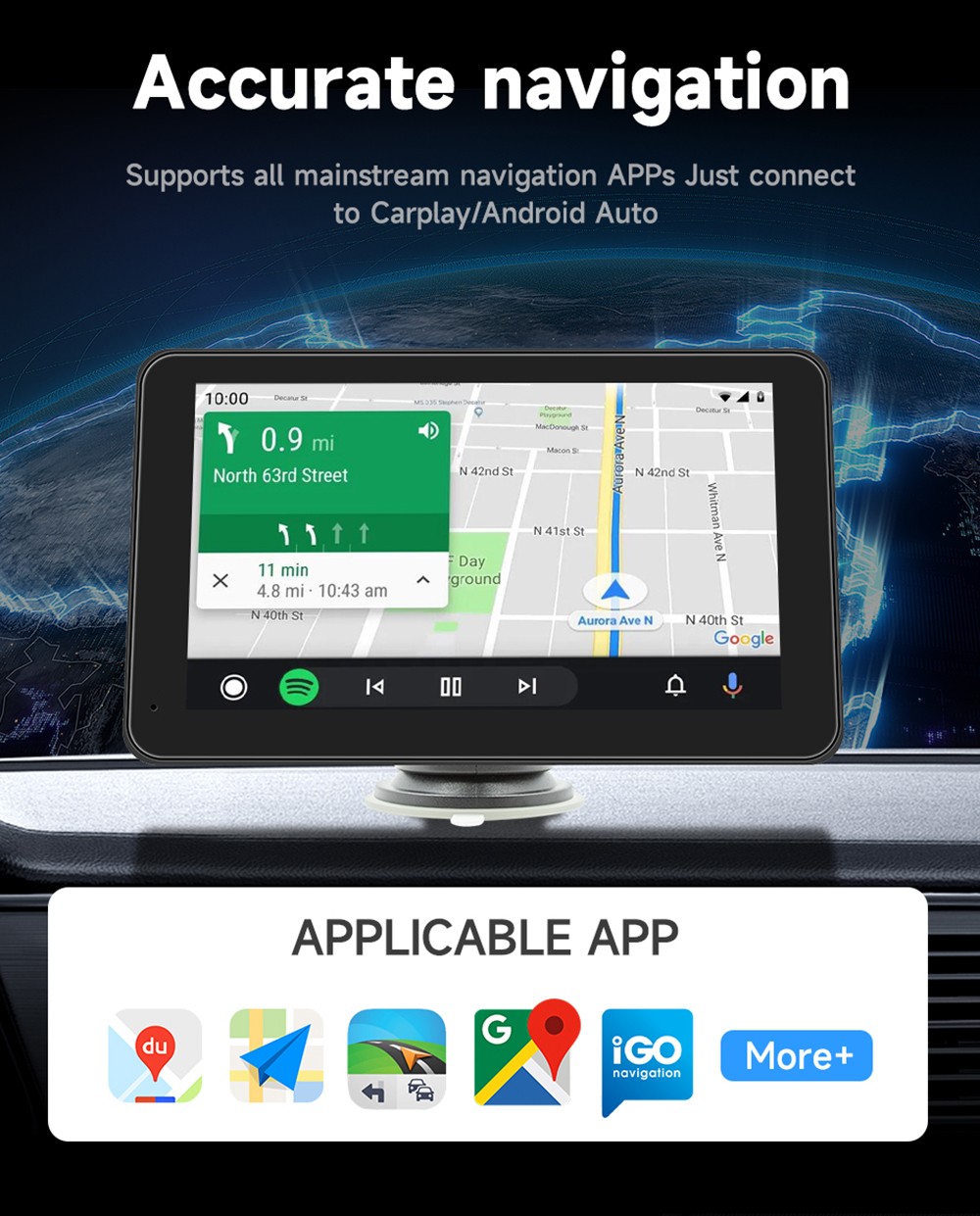 SD7138 2.5D 7inch Wireless Carplay Screen, 1024*600P, Mirror Link, Bluetooth 5.0, Voice Assistant, Android Auto, FM & AUX Signal Transmission