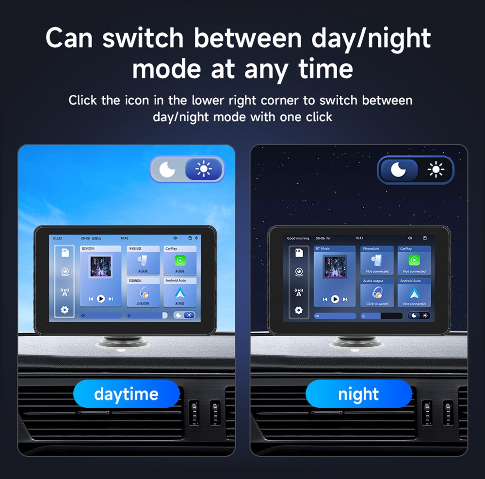 SD7138 2.5D 7inch Wireless Carplay Screen, 1024*600P, Mirror Link, Bluetooth 5.0, Voice Assistant, Android Auto, FM & AUX Signal Transmission