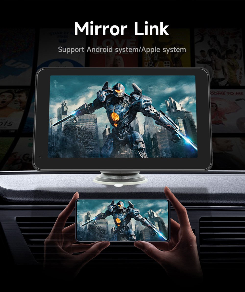 SD7138 2.5D 7inch Wireless Carplay Screen, 1024*600P, Mirror Link, Bluetooth 5.0, Voice Assistant, Android Auto, FM & AUX Signal Transmission