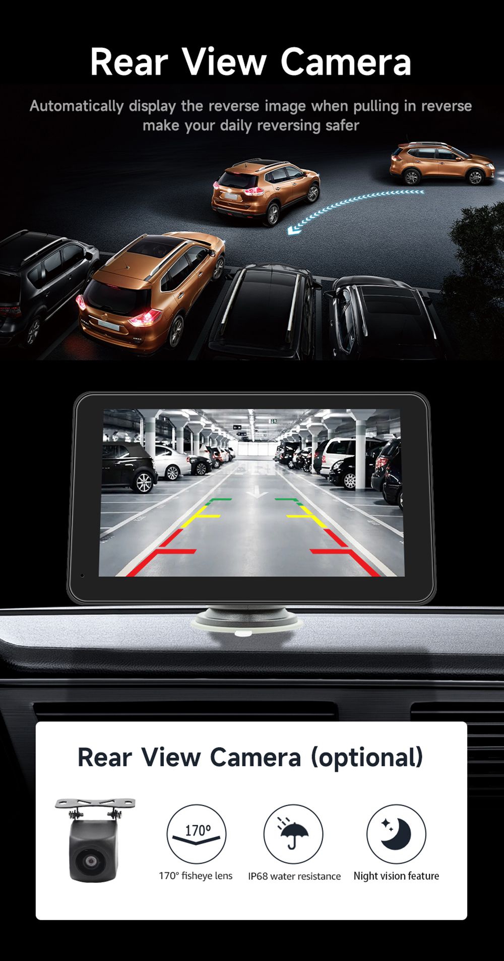 SD7138 2.5D 7inch Wireless Carplay Screen, 1024*600P, Mirror Link, Bluetooth 5.0, Voice Assistant, Android Auto, FM & AUX Signal Transmission