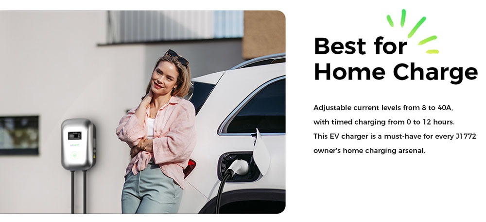 EG Evgoer Level 2 EV Charger, with NEMA 14-50 Plug, 240V 40Amps, 23FT Charger Cable, Adjustable Current Schedule Time, for All J1772 Electric Cars