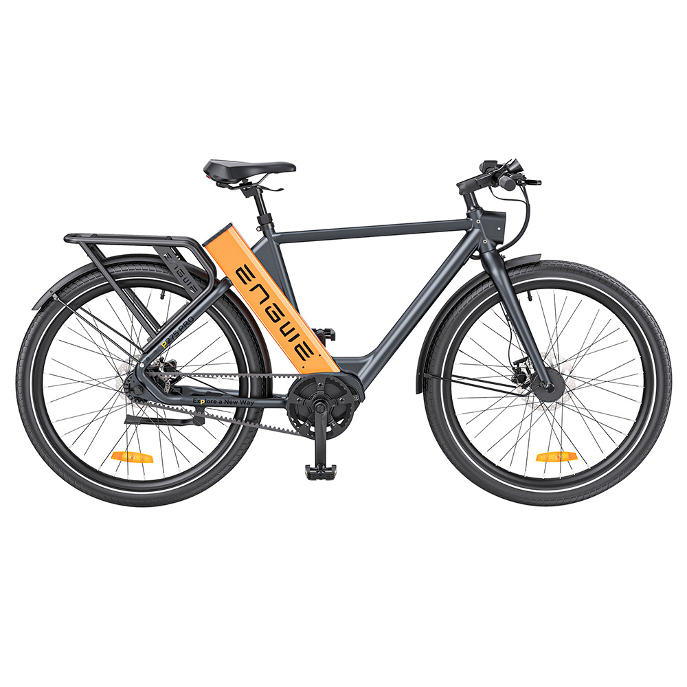 ENGWE P275 Pro City Electric Bike, 27.5'' Spoke Tires, 250W Bafang Brushless Mid-drive Motor, 3-level Automatic Gear Shifter, 36V 19.2Ah Removable Battery, 260km Max Range, Front & Rear Hydraulic Disc Brake - Black Orange