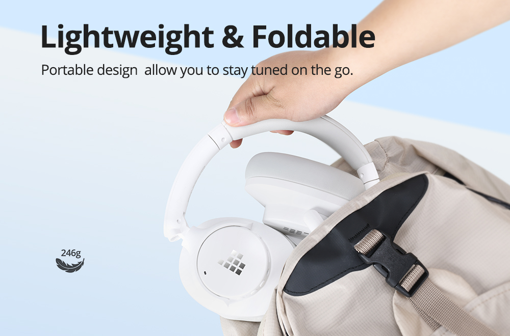 Tronsmart Sounfii Q20 ANC Bluetooth Headphones, 50 Hours Autonomy, 90° Swiveling Earpads, Pair with 2 Devices, Tronsmart App Control, Built-in Mic for Clear Calls, Active Noise Cancellation - White