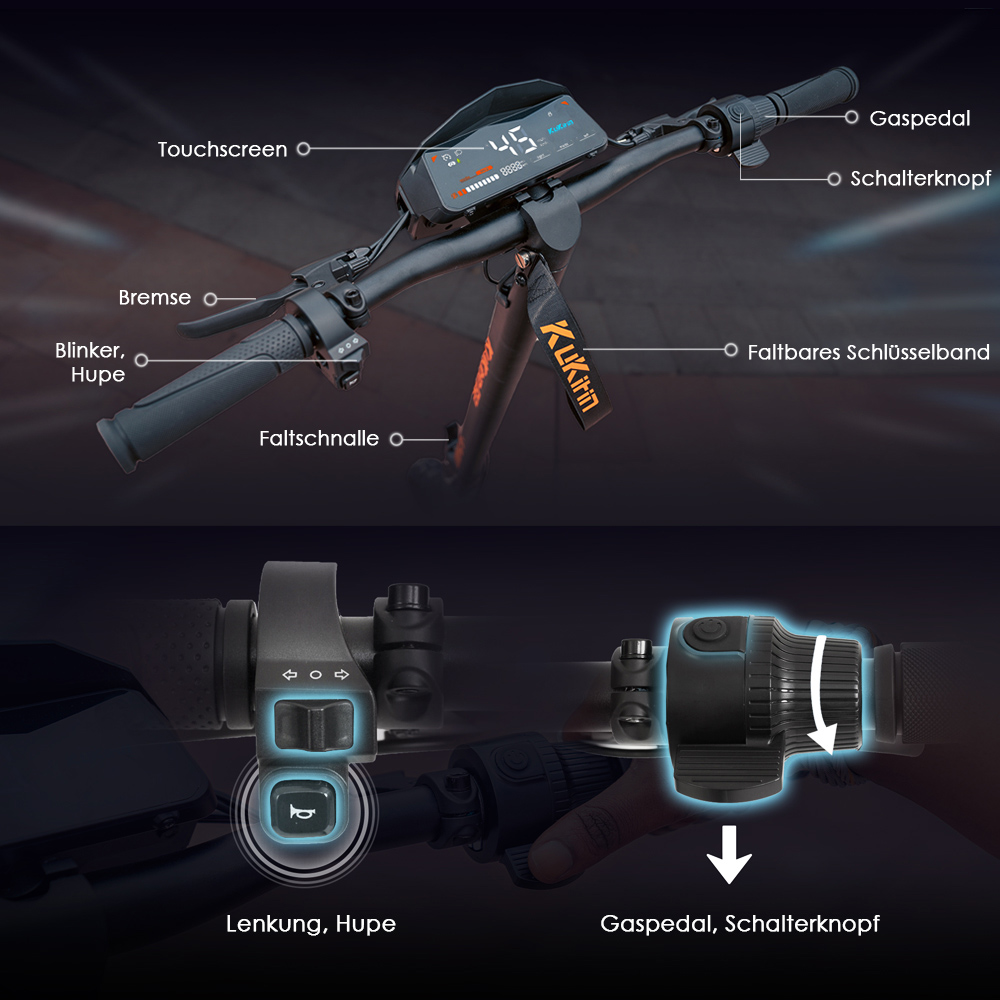 Kukirin G2 Faltbarer E-Scooter, 800W Motor, 48V 15Ah Akku, 10 Zoll Reifen, 45 km/h Höchstgeschwindigkeit, 55 km Reichweite, Touchscreen-Display, Scheibenbremsen vorne und hinten