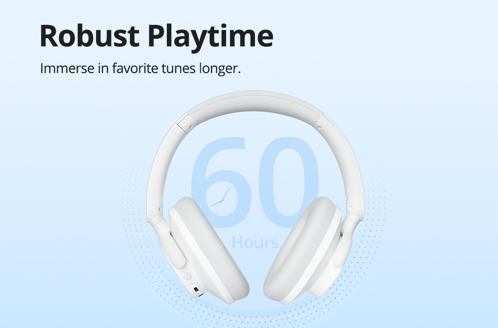 Tronsmart Sounfii Q20 ANC Bluetooth Headphones, 50 Hours Autonomy, 90° Swiveling Earpads, Pair with 2 Devices, Tronsmart App Control, Built-in Mic for Clear Calls, Active Noise Cancellation - White