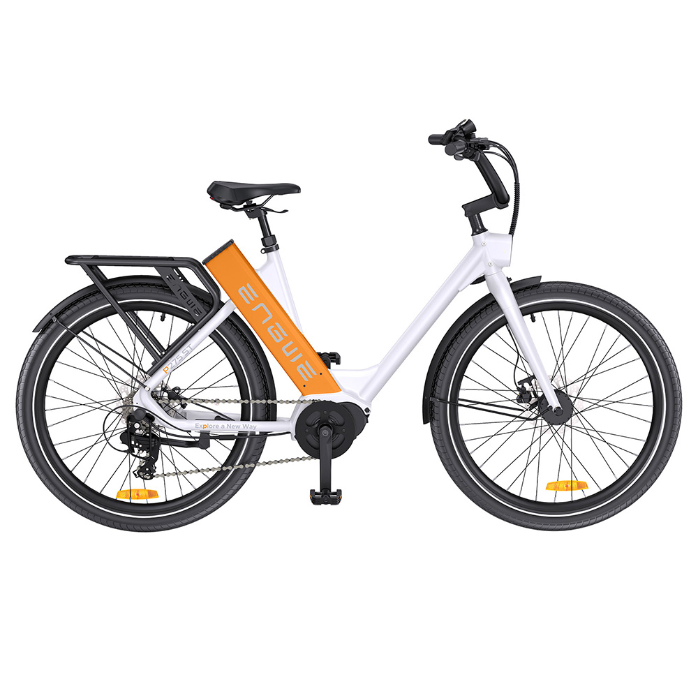 ENGWE P275 ST Urban Electric Bike, 250W Brushless Mid-drive Torque Sensor Motor, 36V 19.2Ah Removable Battery, 260km Max Range, Hydraulic Disc Brake, 27.5'' Spoke Tires, SHIMANO 9-speed - White Orange