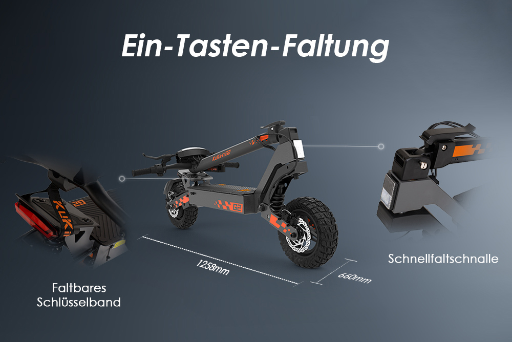 Kukirin G2 Faltbarer E-Scooter, 800W Motor, 48V 15Ah Akku, 10 Zoll Reifen, 45 km/h Höchstgeschwindigkeit, 55 km Reichweite, Touchscreen-Display, Scheibenbremsen vorne und hinten