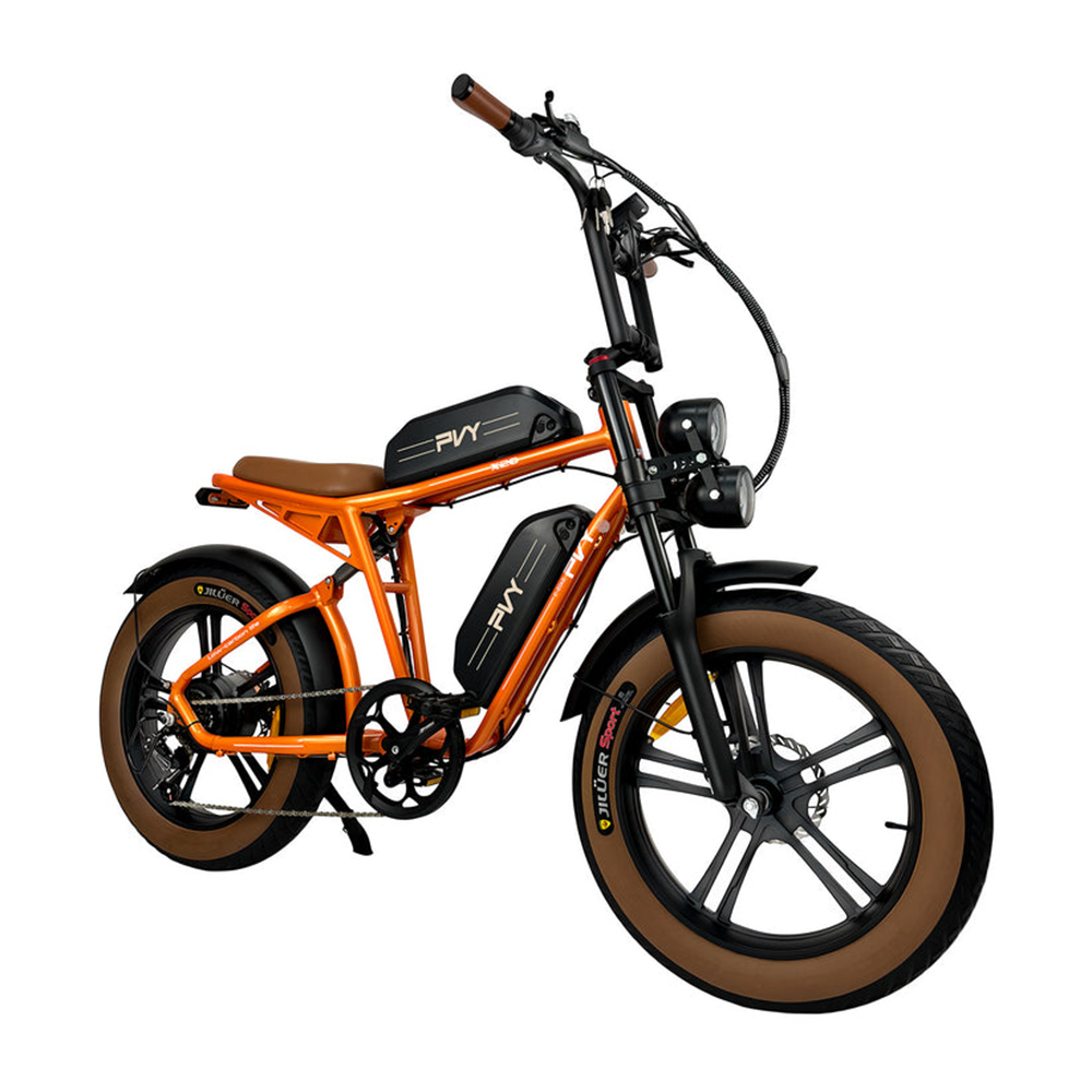 PVY X20 Electric Bike 1000W Motor 1440Wh (48V 15Ah+15Ah) Dual-battery 20*4.0'' Fat Tire 50km/h 200km Max Range Hydraulic Disc Brake Adjustable Front Suspension and Rear Shock SHIMANO 7-Speed Color LCD Display Aluminum Frame - Black