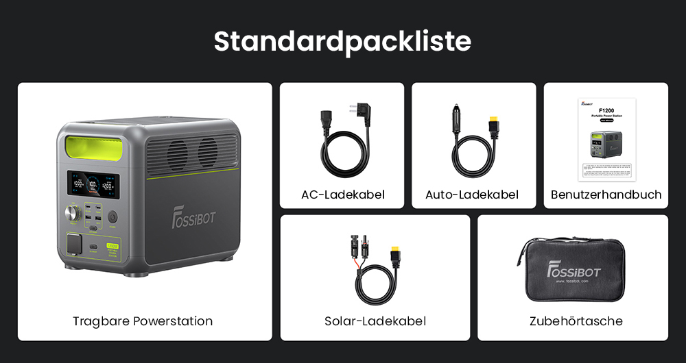 FOSSiBOT F1200 Tragbare Powerstation, 1024 Wh Kapazität, 1200 W Nennleistung, 3 LED-Lichtmodi, 7 Ausgangsanschlüsse, BMS-Schutz, <10 ms Umschaltung, 5-Gang-Eingangsregler, EV-Grade LiFePO4-Akku, 4000+ Zykluszeiten