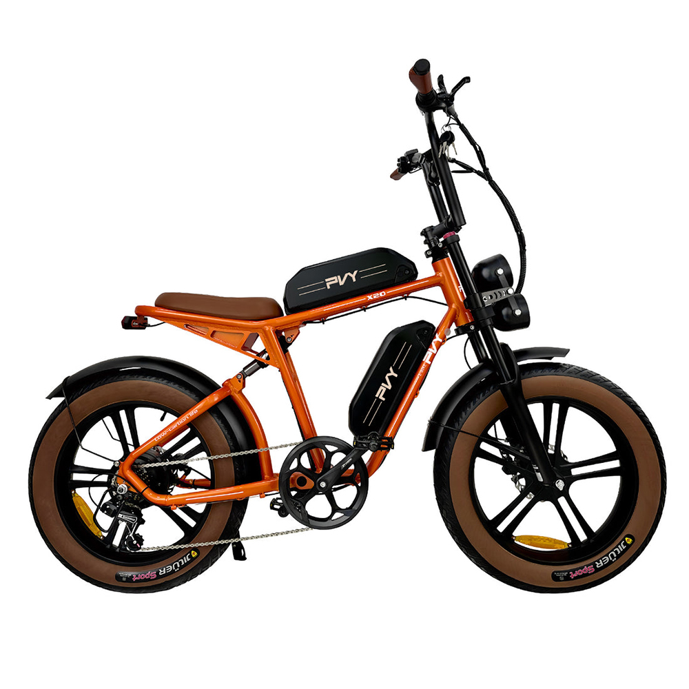 PVY X20 Electric Bike 1000W Motor 1440Wh (48V 15Ah+15Ah) Dual-battery 20*4.0'' Fat Tire 50km/h 200km Max Range Hydraulic Disc Brake Adjustable Front Suspension and Rear Shock SHIMANO 7-Speed Color LCD Display Aluminum Frame - Black