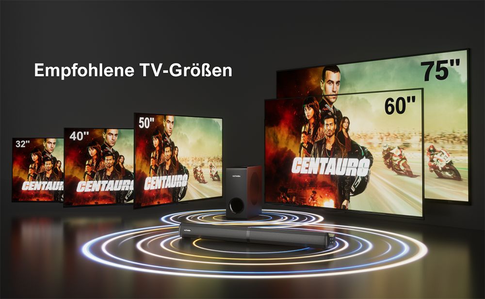 Ultimea Apollo S50 4.1-Kanal abnehmbare Soundbar mit Subwoofer, Bluetooth 5.3, einstellbarem Basspegel, 3 EQ-Modi