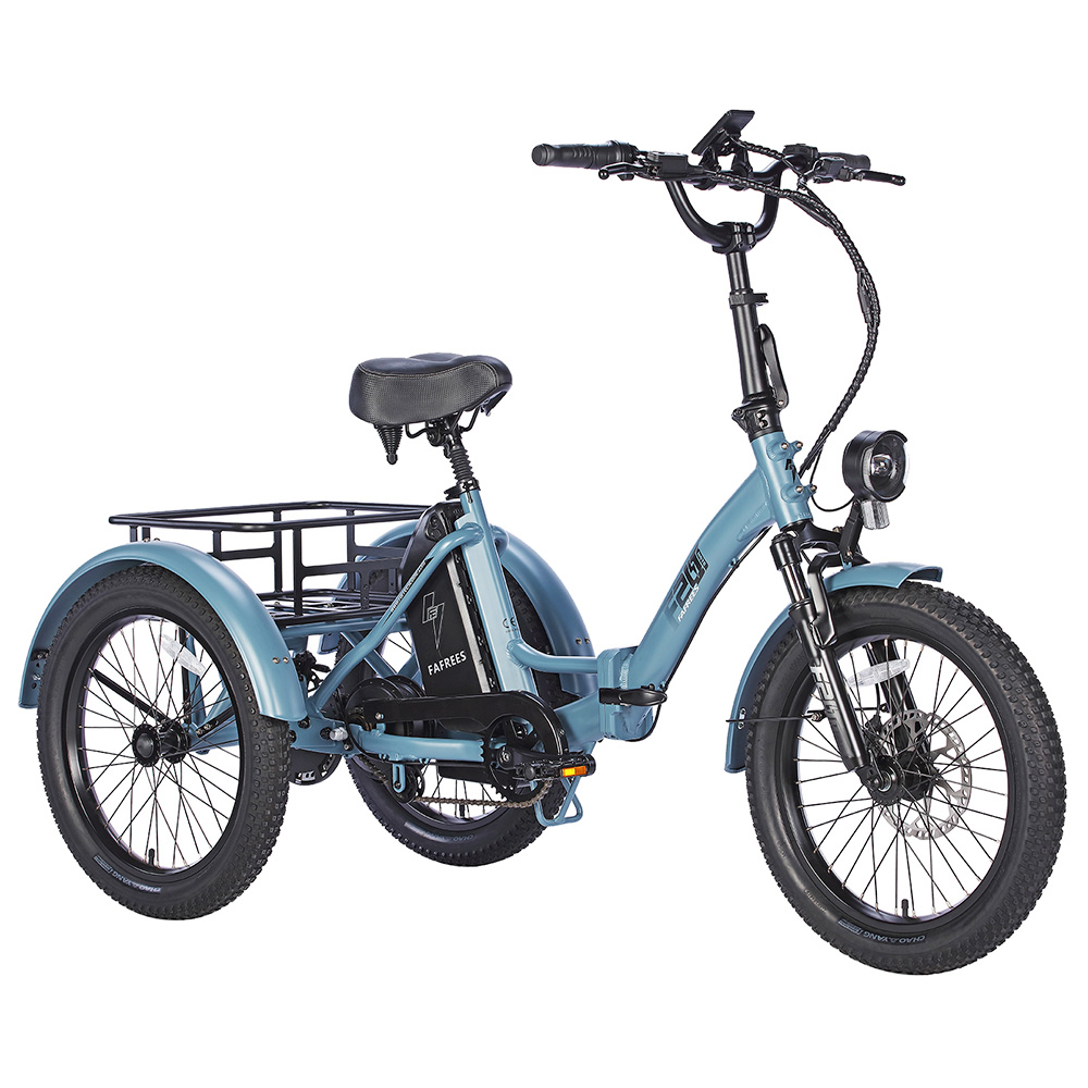 Fafrees F20 Mate Electric Tricycle Standard Version + Enlarged Rear Rack + Front Basket 500W Motor 48V/18.2Ah Battery 20*3.0-inch Fat Tire 110km Max Range Hydraulic Disc Brake - Blue
