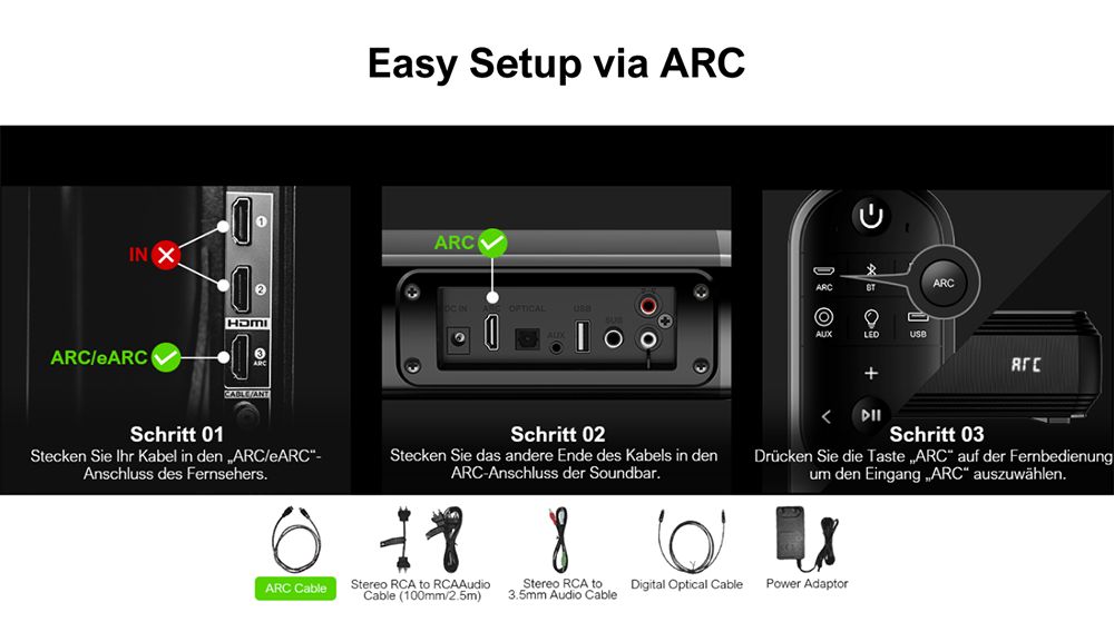 Ultimea Apollo S50 4.1-Kanal abnehmbare Soundbar mit Subwoofer, Bluetooth 5.3, einstellbarem Basspegel, 3 EQ-Modi