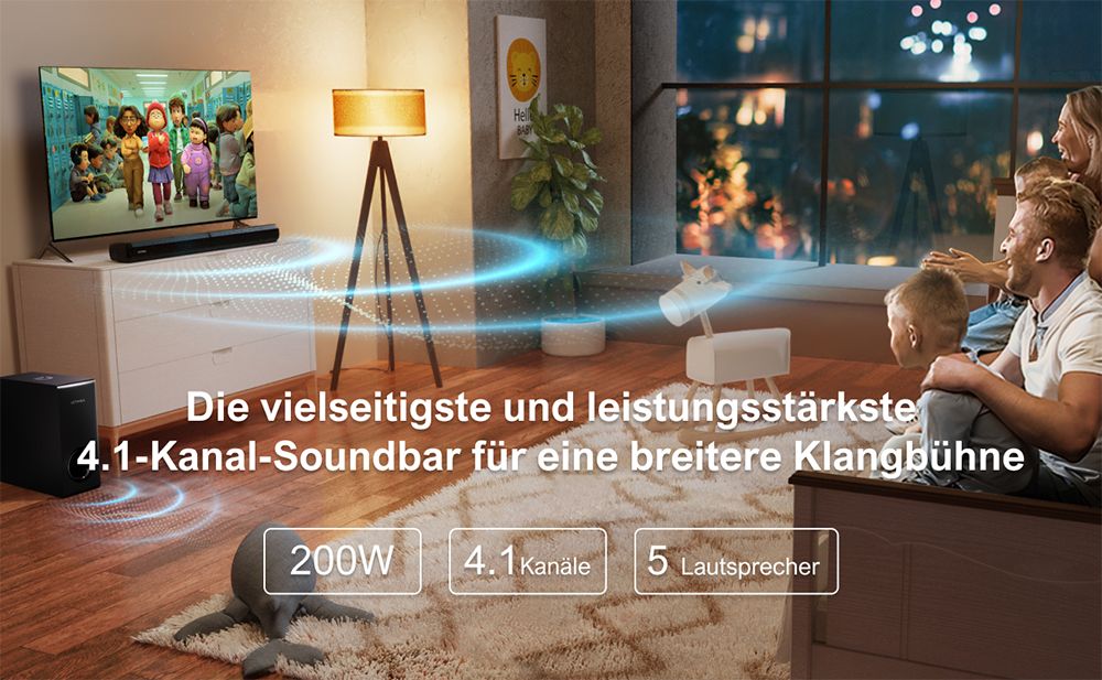 Ultimea Apollo S50 4.1-Kanal abnehmbare Soundbar mit Subwoofer, Bluetooth 5.3, einstellbarem Basspegel, 3 EQ-Modi