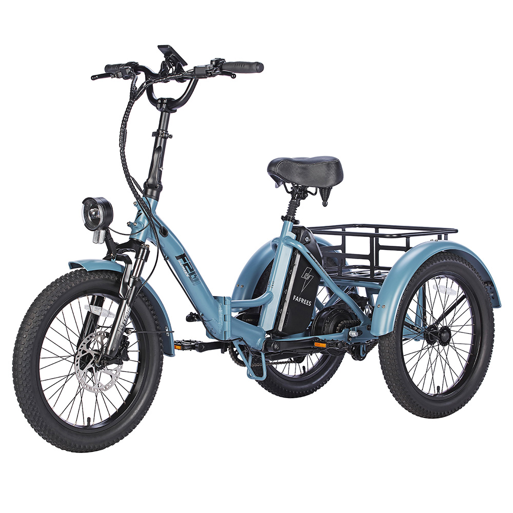 Fafrees F20 Mate Electric Tricycle Standard Version + Enlarged Rear Rack + Front Basket 500W Motor 48V/18.2Ah Battery 20*3.0-inch Fat Tire 110km Max Range Hydraulic Disc Brake - Blue