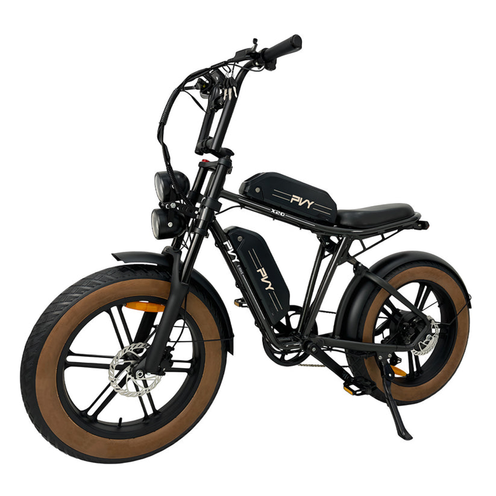 PVY X20 Electric Bike 1000W Motor 1440Wh (48V 15Ah+15Ah) Dual-battery 20*4.0'' Fat Tire 50km/h 200km Max Range Hydraulic Disc Brake Adjustable Front Suspension and Rear Shock SHIMANO 7-Speed Color LCD Display Aluminum Frame - Black