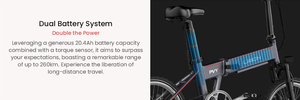 PVY LIBON Elektrofahrrad, 500-W-Motor, 36 V 20,4 Ah, 20 x 2,5-Zoll-Reifen, 25 km/h Höchstgeschwindigkeit, 260 km Reichweite, hydraulische Scheibenbremse, Stoßdämpfungsgabel, LCD-Display – Grau