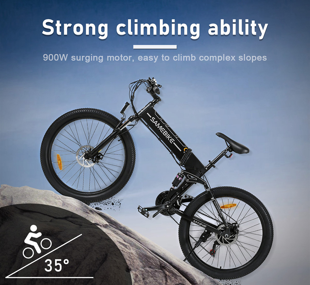 SAMEBIKE LO26-II Foldable Mountain Electric Bike, 26*2.35-inch CST Tire, 900W Motor, 48V 14Ah Battery, 60-80 km Range, 35km/h Max Speed - White