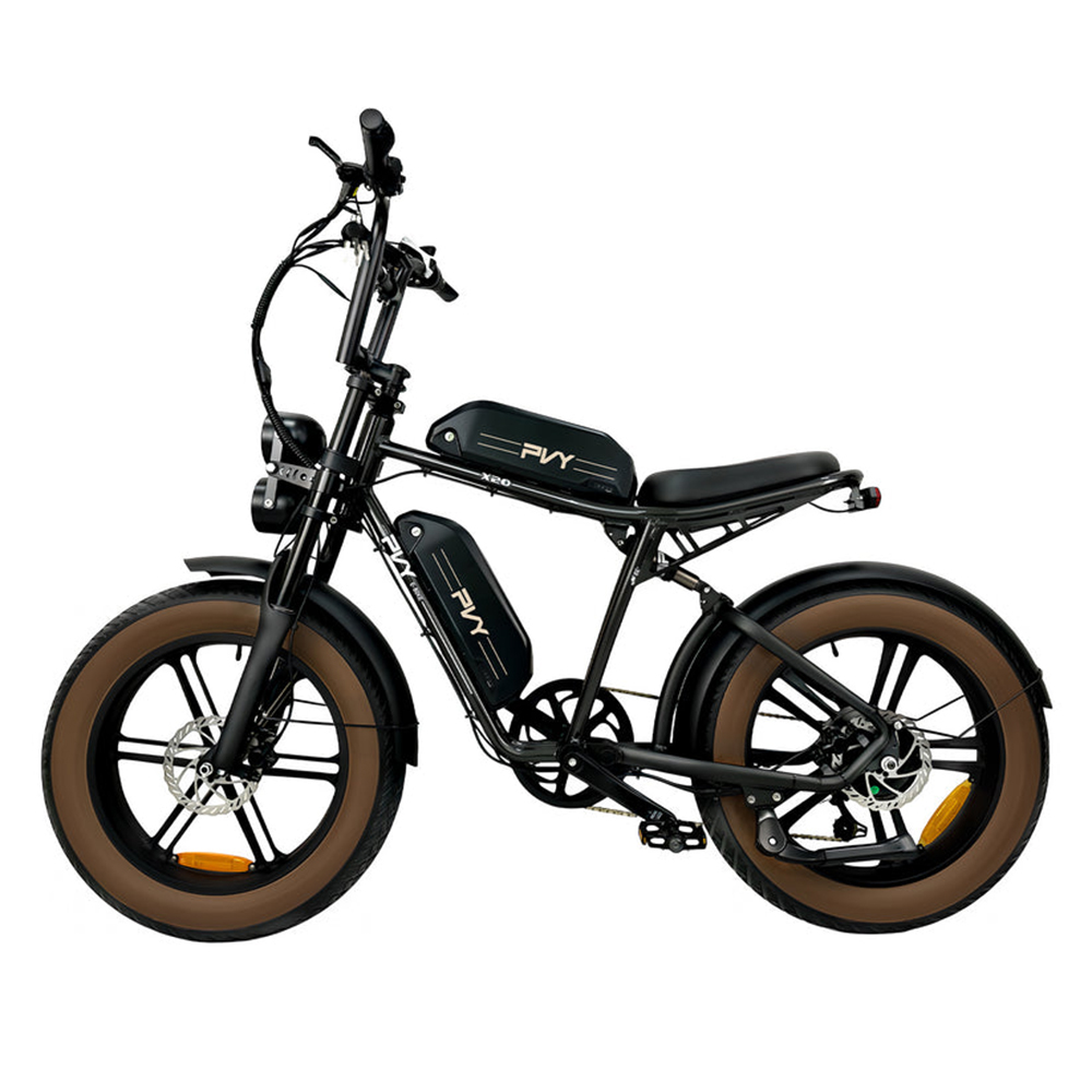 PVY X20 Electric Bike 1000W Motor 1440Wh (48V 15Ah+15Ah) Dual-battery 20*4.0'' Fat Tire 50km/h 200km Max Range Hydraulic Disc Brake Adjustable Front Suspension and Rear Shock SHIMANO 7-Speed Color LCD Display Aluminum Frame - Black
