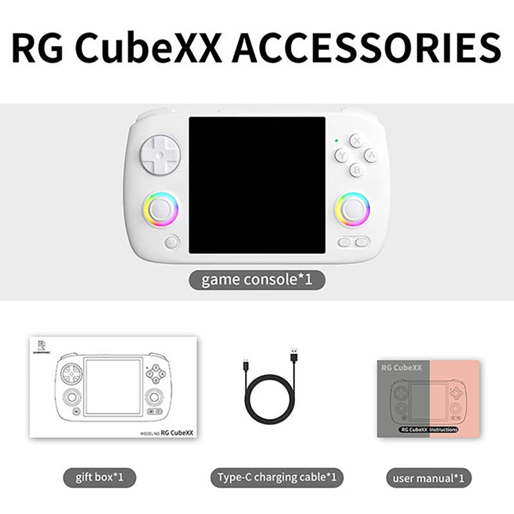 ANBERNIC RG CubeXX Game Console, 3.95-inch 720*720 IPS Screen, Linux 64-bit, 5G WiFi Bluetooth 4.2, Moonlight Streaming, 6.5 Hours of Playtime, RGB Light - White