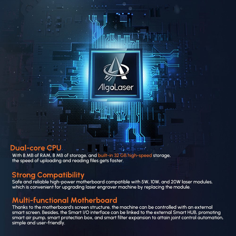 AlgoLaser DIY KIT 10W Laser Engraver, Dual-core CPU, 12,000mm/min Engraving Speed, 2.4G WiFi, 400*400mm (157.5*157.5inch)