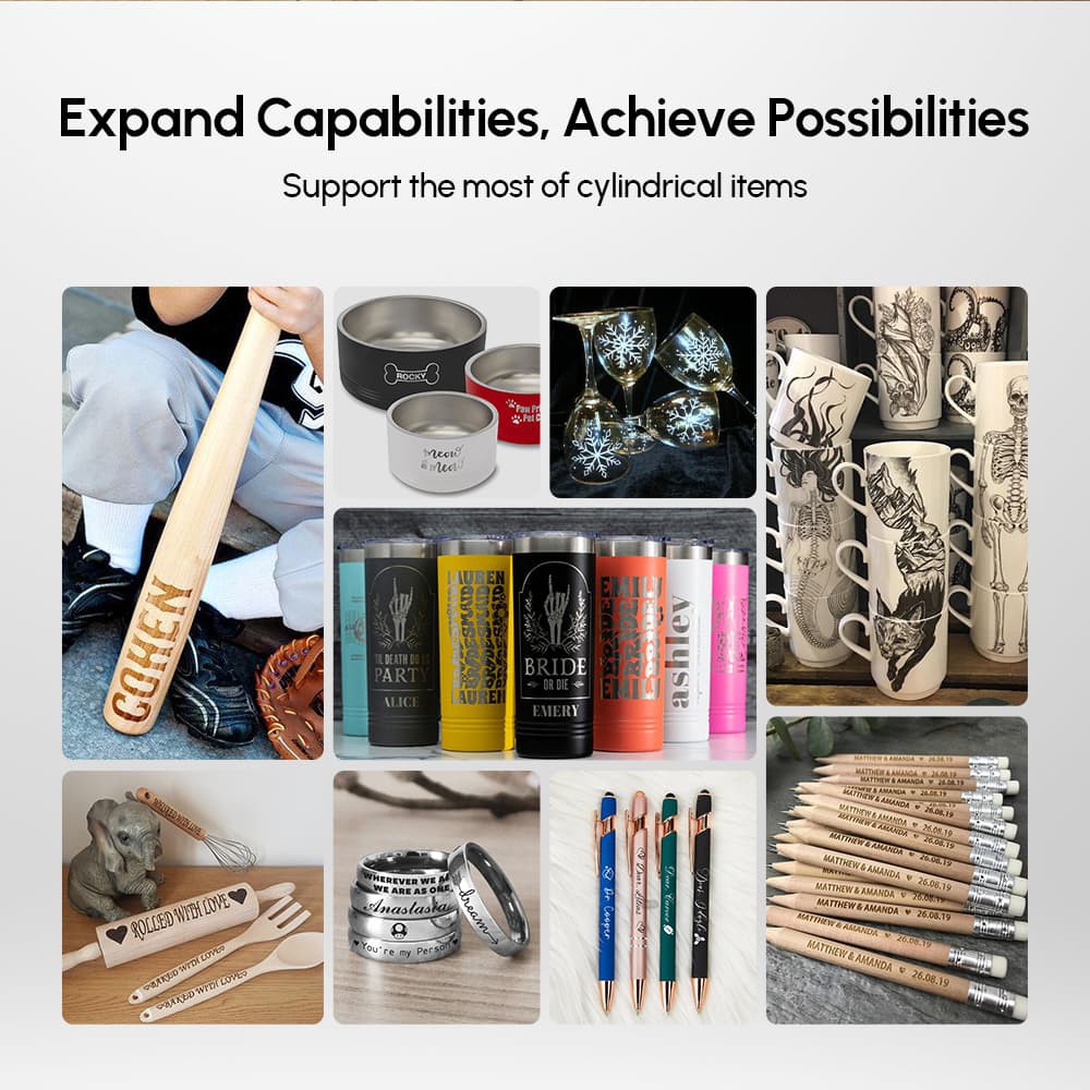 AlgoLaser RR2 Rotary Roller, Height-adjustable Bracket, 3000mm/min Engraving Speed, 7 Width Gears, for Alpha, Delta & DIY Kit Engraving Machine