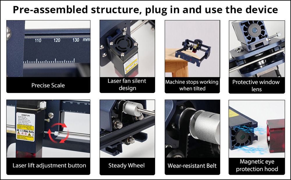 DIMIFUN D9 A25 2.5W Portable Laser Engraving Machine, Eye Protection, 10000mm/min Speed, 0.06mm Spot, 130*130mm, Noise Reduction