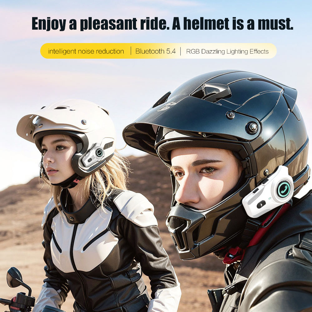 Houtonsen FX2 Helmet Bluetooth Headset with High-definition Sound Quality and 6-color Dazzling Lights - White