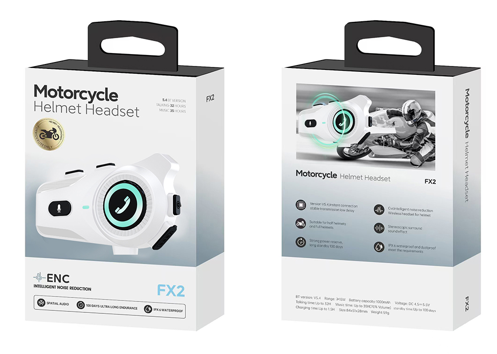 Houtonsen FX2 Helmet Bluetooth Headset with High-definition Sound Quality and 6-color Dazzling Lights - White