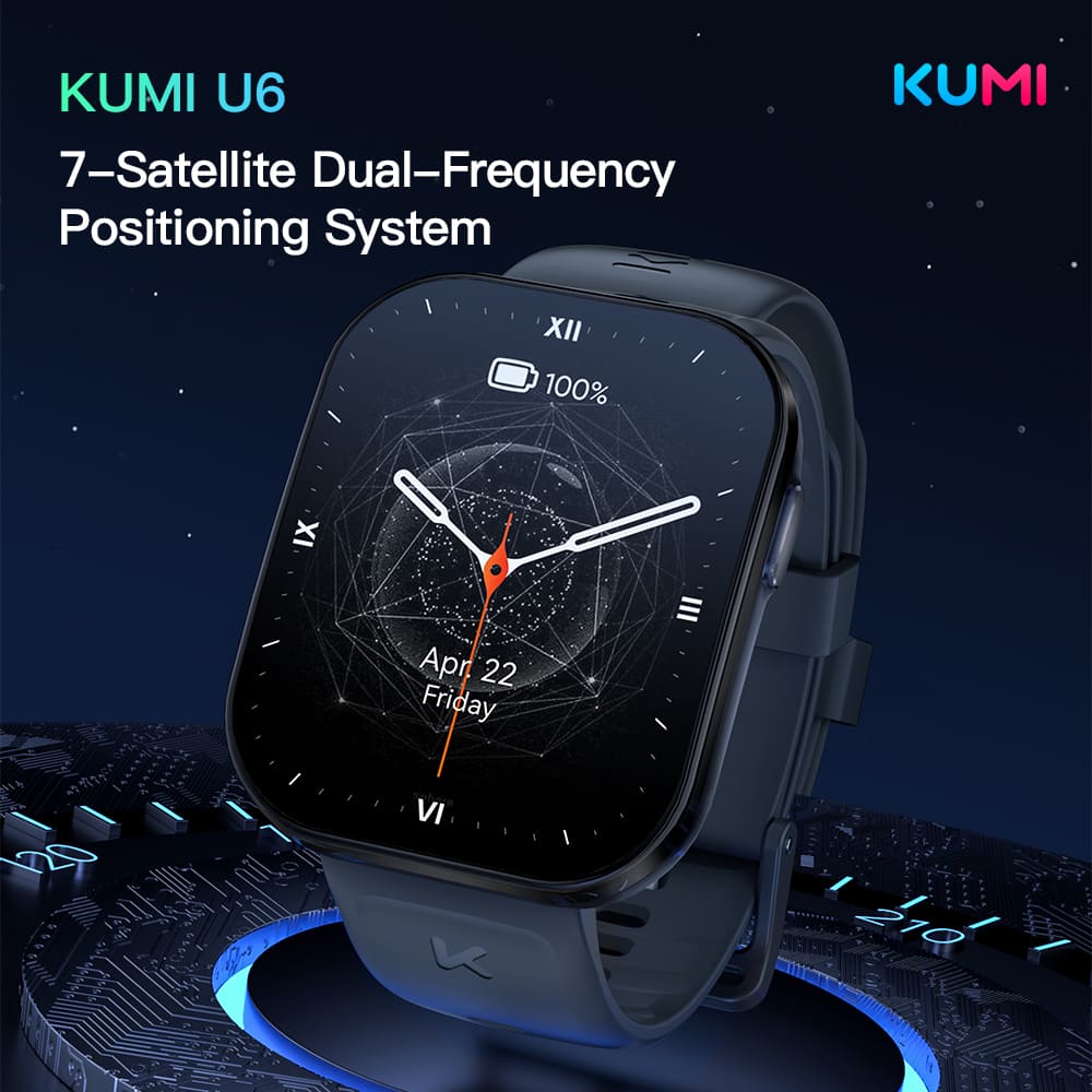 KUMI U6 Smartwatch, 1.96-inch AMOLED Screen, GPS Global Positioning, 5ATM Waterproof, 100+ Sport Modes, Bluetooth Calling, Al Voice Assistant, Health Sleep Monitoring - White