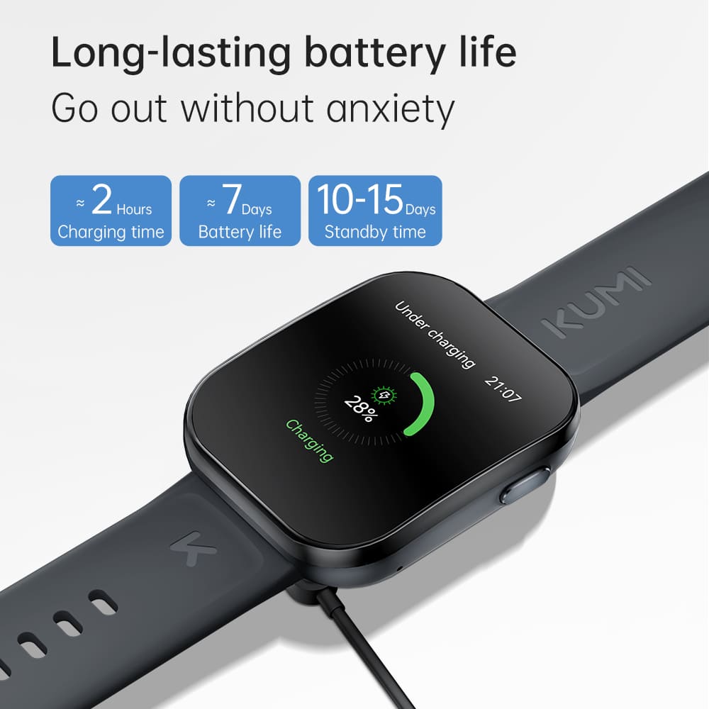 KUMI U6 Smartwatch, 1.96-inch AMOLED Screen, GPS Global Positioning, 5ATM Waterproof, 100+ Sport Modes, Bluetooth Calling, Al Voice Assistant, Health Sleep Monitoring - White