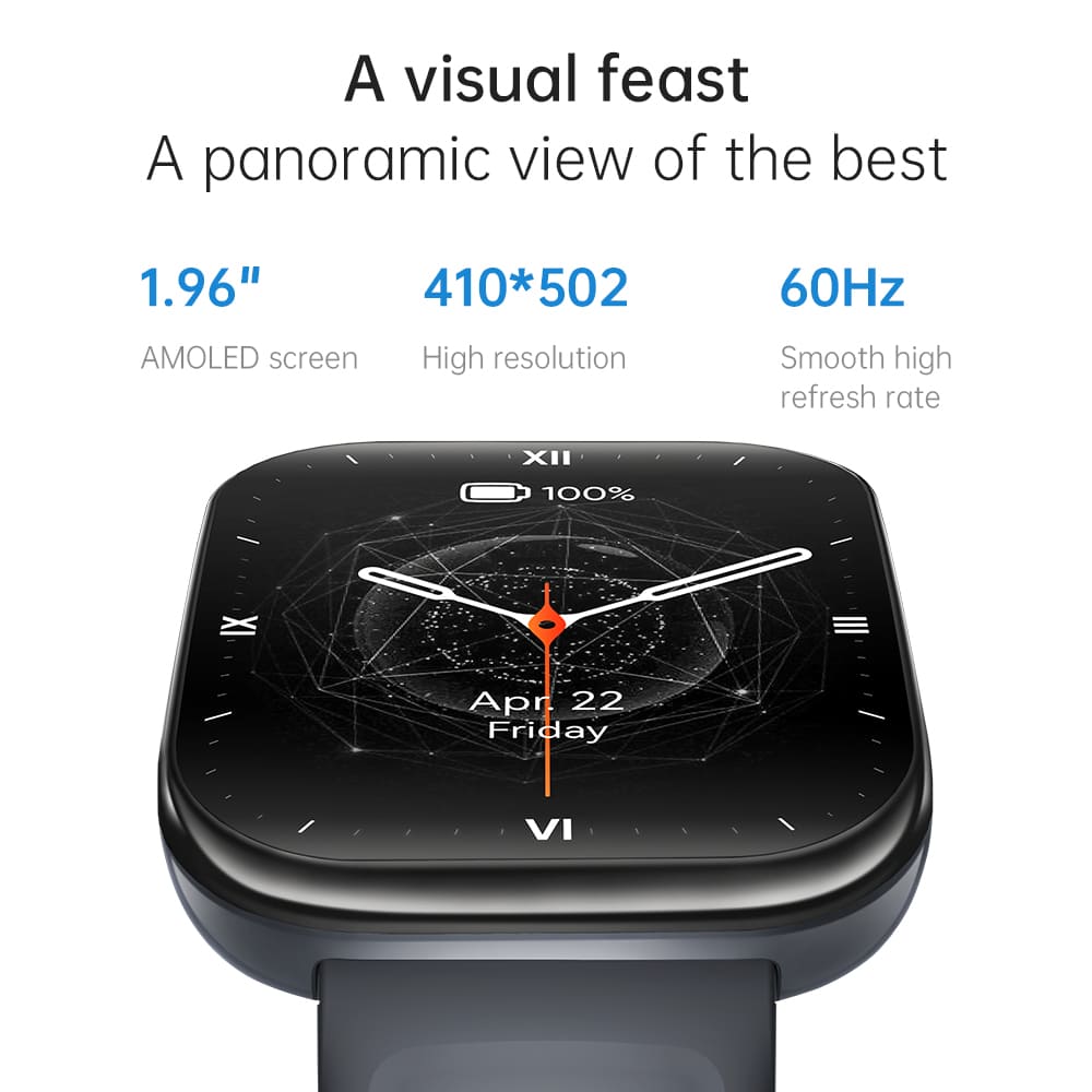 KUMI U6 Smartwatch, 1.96-inch AMOLED Screen, GPS Global Positioning, 5ATM Waterproof, 100+ Sport Modes, Bluetooth Calling, Al Voice Assistant, Health Sleep Monitoring - White