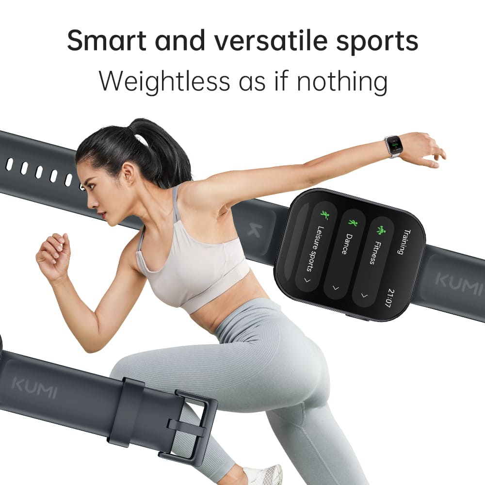 KUMI U6 Smartwatch, 1.96-inch AMOLED Screen, GPS Global Positioning, 5ATM Waterproof, 100+ Sport Modes, Bluetooth Calling, Al Voice Assistant, Health Sleep Monitoring - White