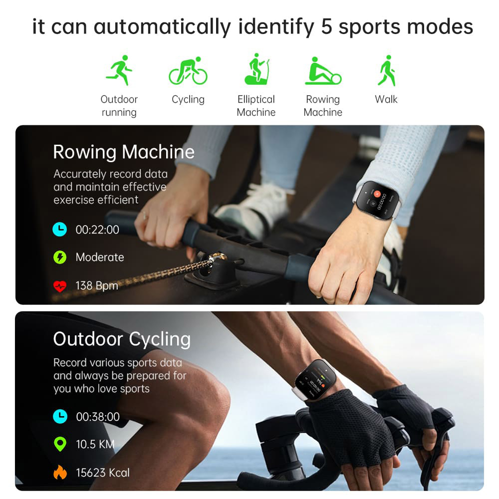 KUMI U6 Smartwatch, 1.96-inch AMOLED Screen, GPS Global Positioning, 5ATM Waterproof, 100+ Sport Modes, Bluetooth Calling, Al Voice Assistant, Health Sleep Monitoring - White