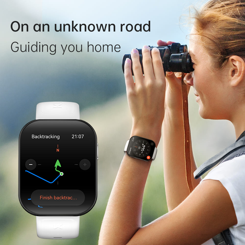 KUMI U6 Smartwatch, 1.96-inch AMOLED Screen, GPS Global Positioning, 5ATM Waterproof, 100+ Sport Modes, Bluetooth Calling, Al Voice Assistant, Health Sleep Monitoring - White