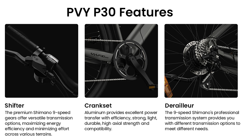 PVY P30 Elektrofahrrad, 500-W-Motor, 36-V-13,5-Ah-Akku, 27,5 x 2,1-Zoll-Reifen, 32 km/h Höchstgeschwindigkeit, 100 km maximale Reichweite, hydraulische Scheibenbremse, SHIMANO 9-Gang, IP66 wasserdicht