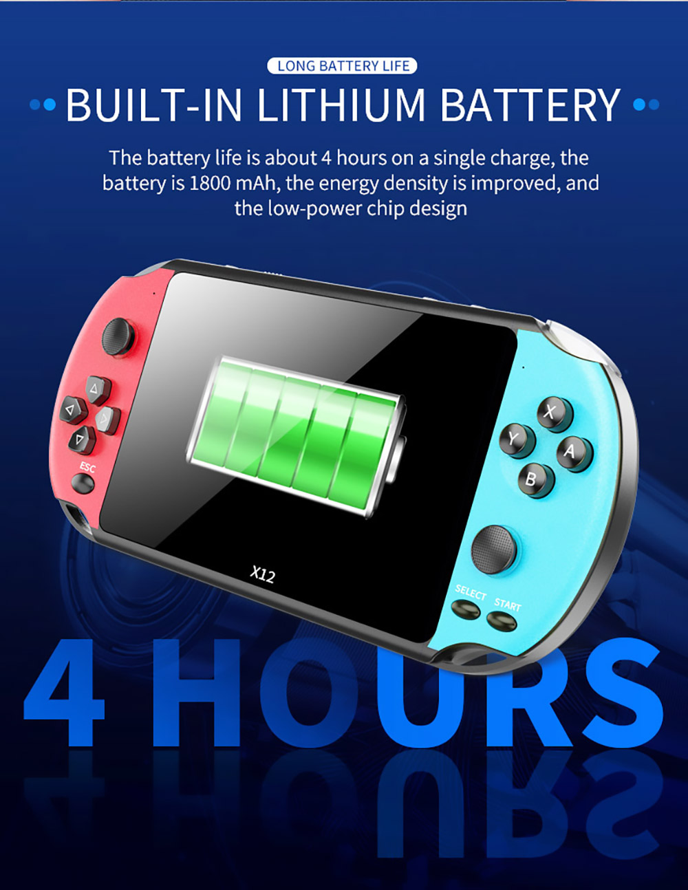 X12 Retro Handheld Game Console, 5.1 inch IPS Screen, Dual Joystick, 8GB TF Card, TV Output, 1800mAh Battery