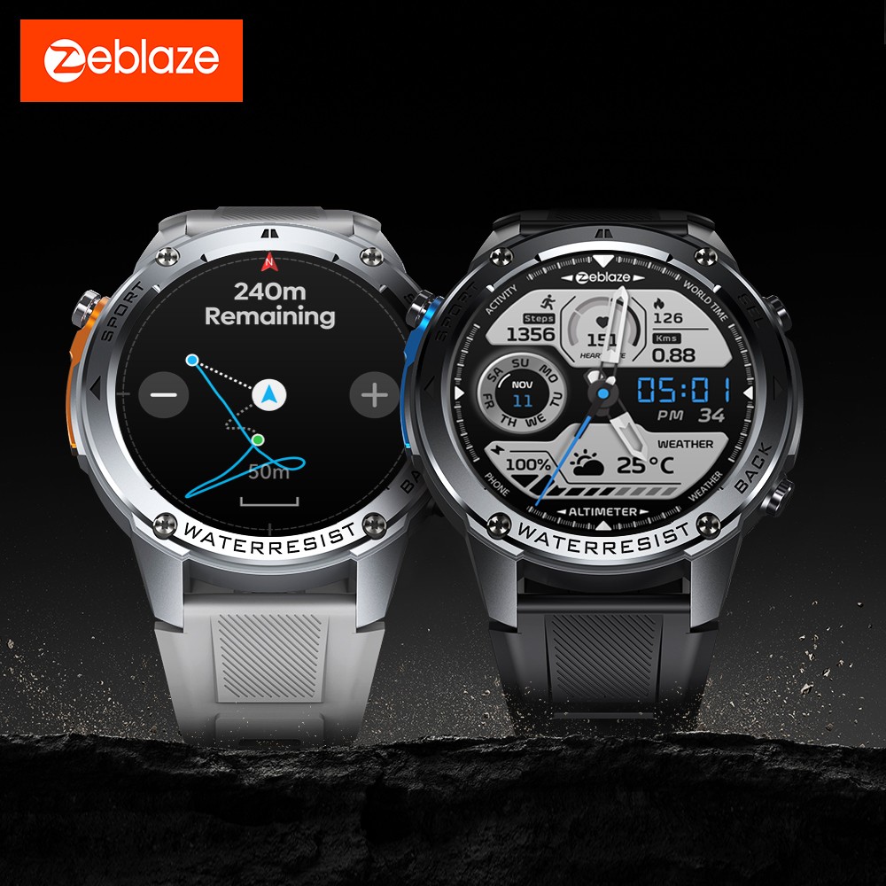 Zeblaze Stratos 2 Ultra Outdoor Smartwatch, 1.43'' Screen, Sleep Health Monitoring, 170+ Sport Modes, 6 Positioning System - Silver