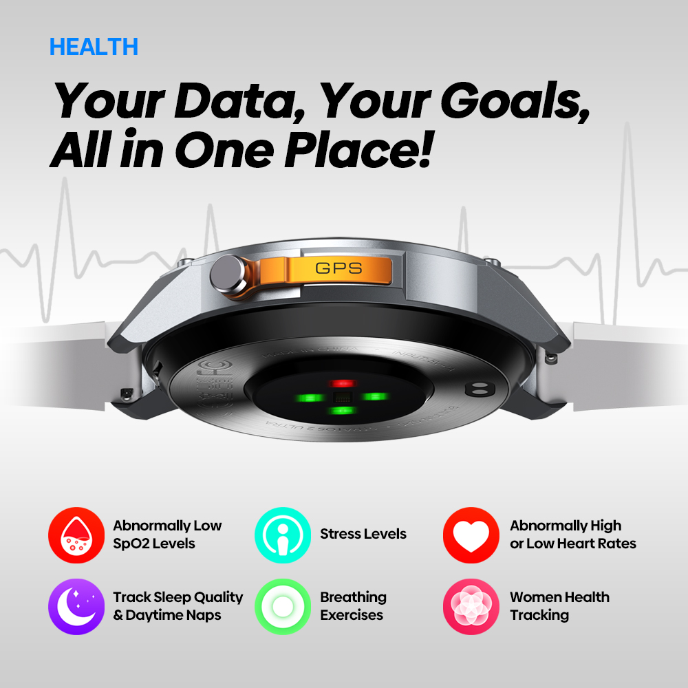 Zeblaze Stratos 2 Ultra Outdoor Smartwatch, 1.43'' Screen, Sleep Health Monitoring, 170+ Sport Modes, 6 Positioning System - Silver