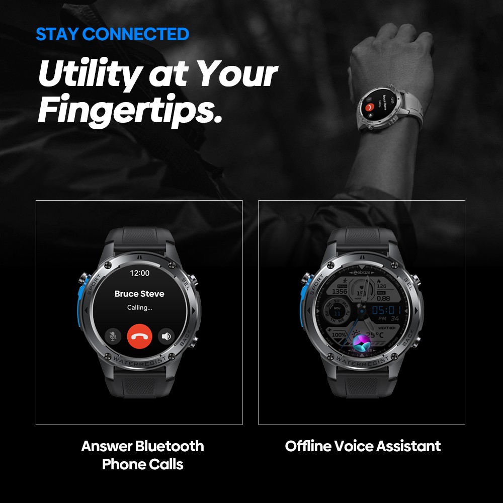 Zeblaze Stratos 2 Ultra Outdoor Smartwatch, 1.43'' Screen, Sleep Health Monitoring, 170+ Sport Modes, 6 Positioning System - Silver