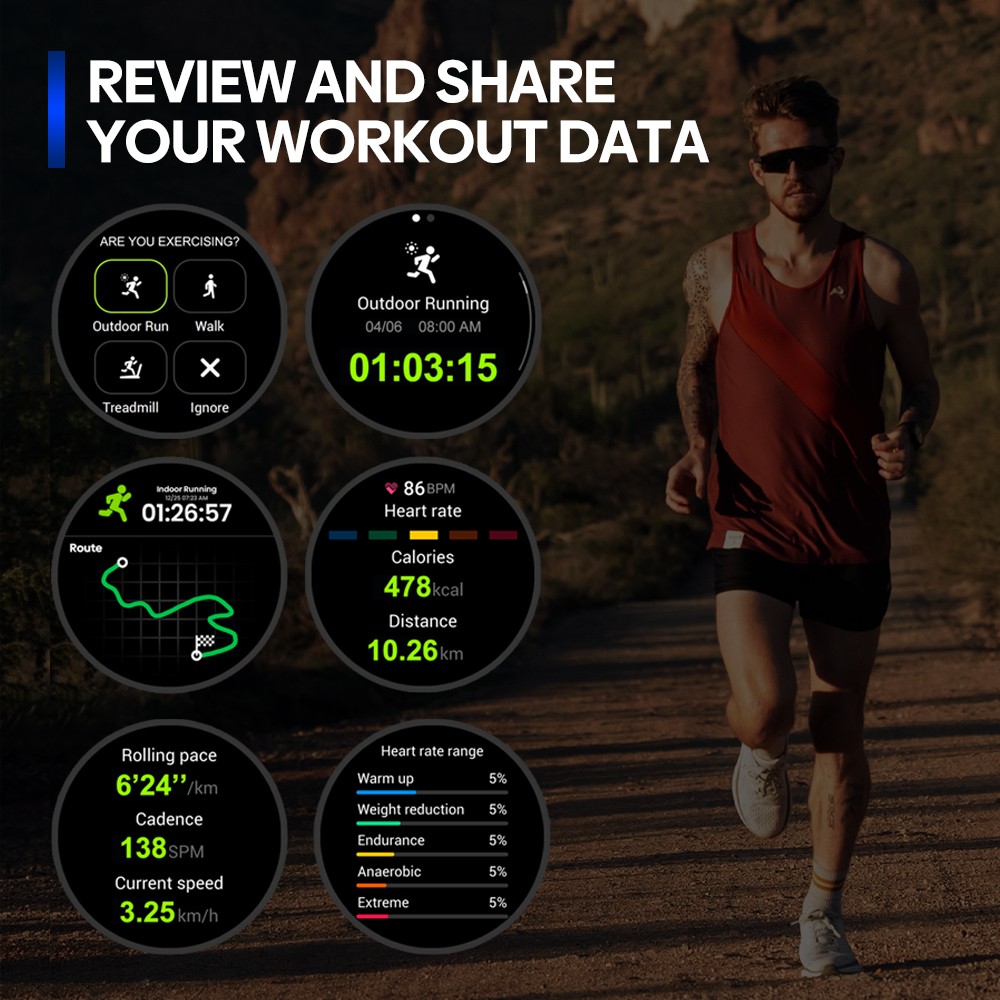 Zeblaze Stratos 3 Pro Smartwatch, 1.43' AMOLED Screen, Bluetooth Calling, 100+ Workout Modes, 24/7 Health Monitoring, GPS Positioning - Blue