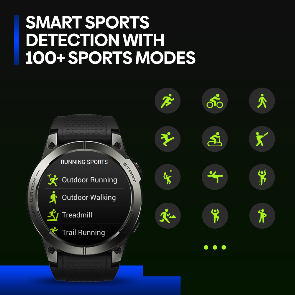 Zeblaze Stratos 3 Pro Smartwatch, 1.43' AMOLED Screen, Bluetooth Calling, 100+ Workout Modes, 24/7 Health Monitoring, GPS Positioning - Blue