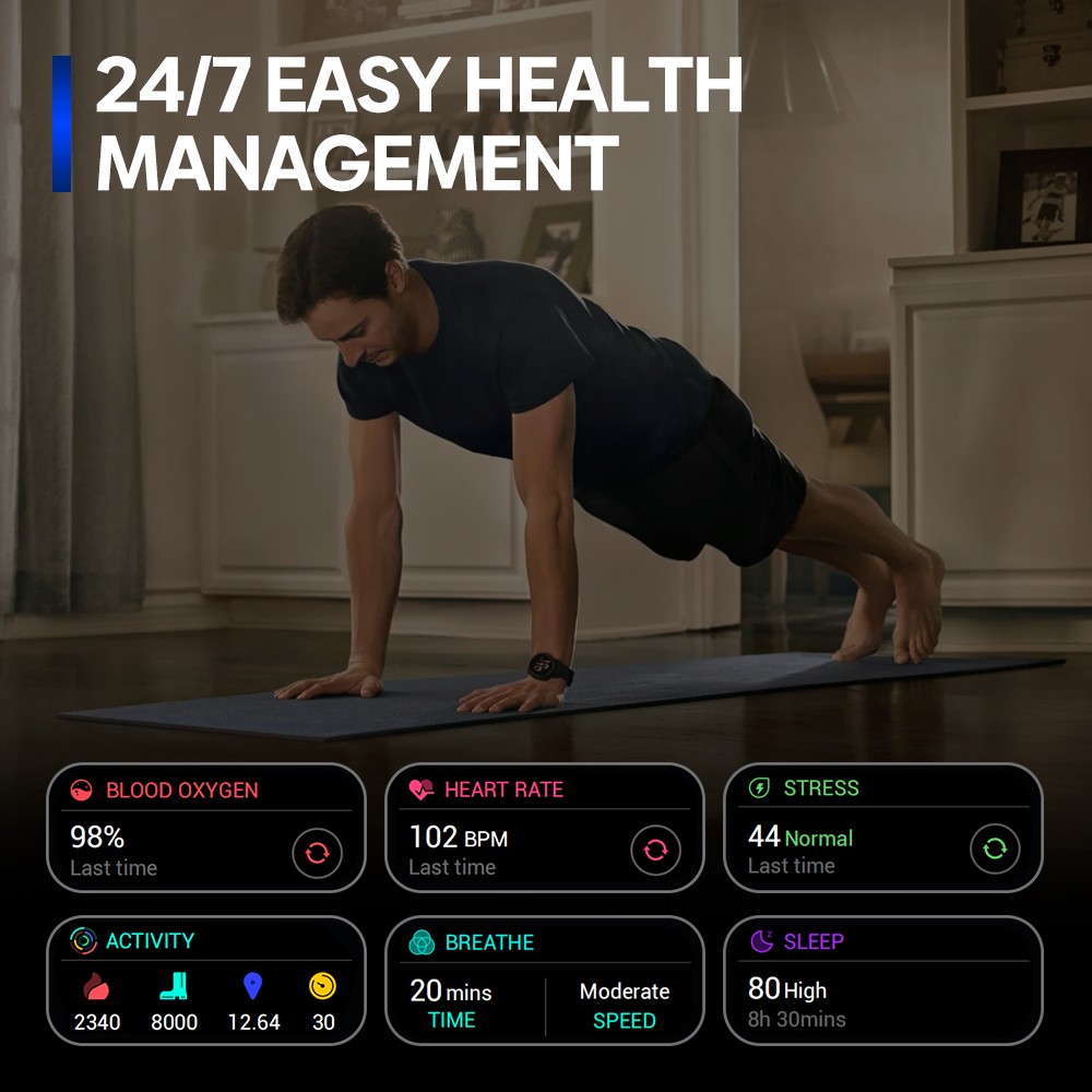 Zeblaze Stratos 3 Pro Smartwatch, 1.43' AMOLED Screen, Bluetooth Calling, 100+ Workout Modes, 24/7 Health Monitoring, GPS Positioning - Blue