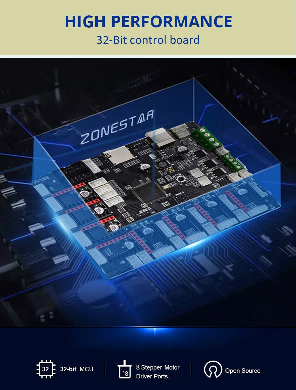 Zonestar Z9V5MK6 4 Extruders 3D Printer, 4 in 1 Out Color-Mixing, Auto Leveling, 32Bit Mainboard, 4.3 inch LCD Screen, 300x300x400mm