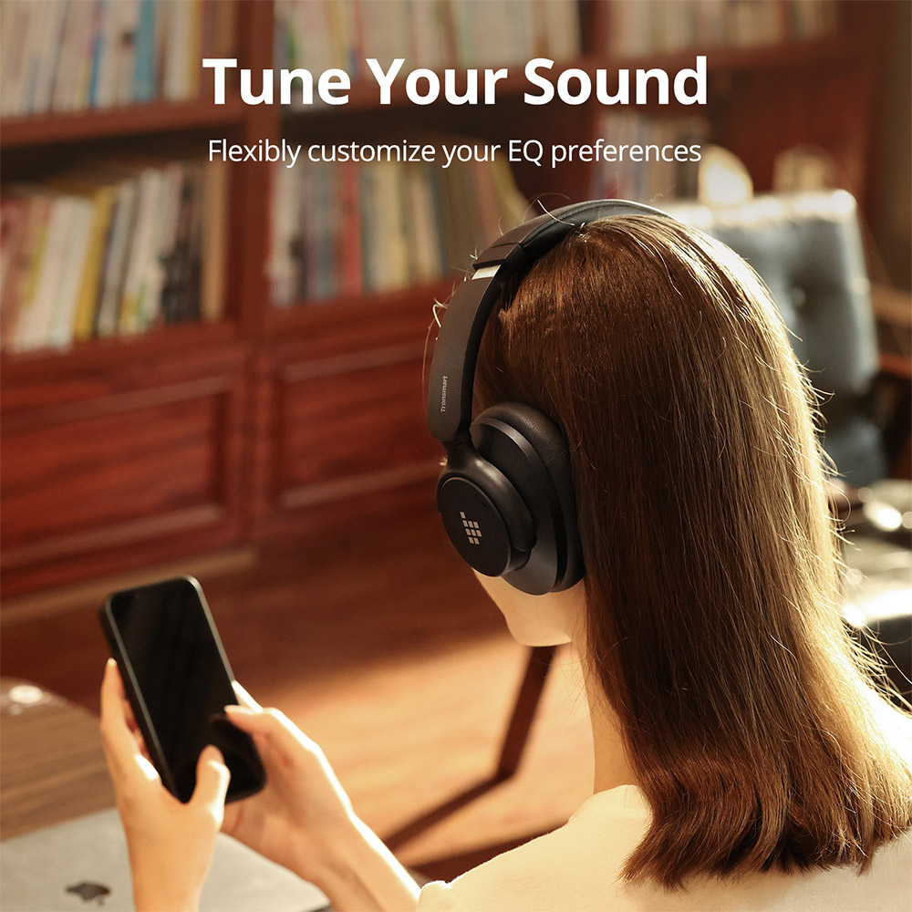 Tronsmart SOUNFII Q20S Hybrid ANC-Kopfhörer, Bluetooth 5.3, Hybride aktive Geräuschunterdrückung, 60 Stunden Spielzeit, Hi-Res-Audio, um 90° schwenkbare Ohrpolster, Paarung mit 2 Geräten, Tronsmart-App-Steuerung – Schwarz